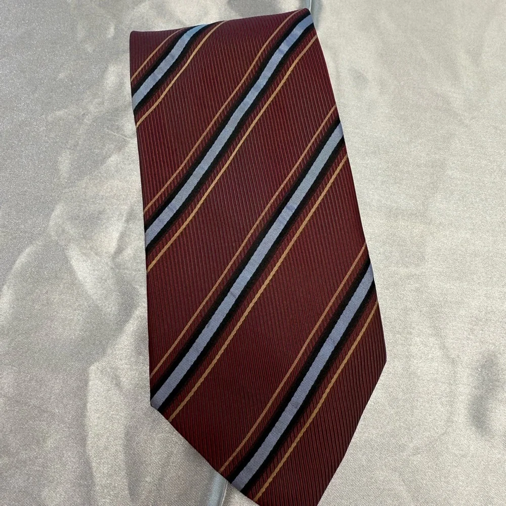 Alexander Julian Colours Burgundy & Blue Striped Men’s Tie 100% Silk